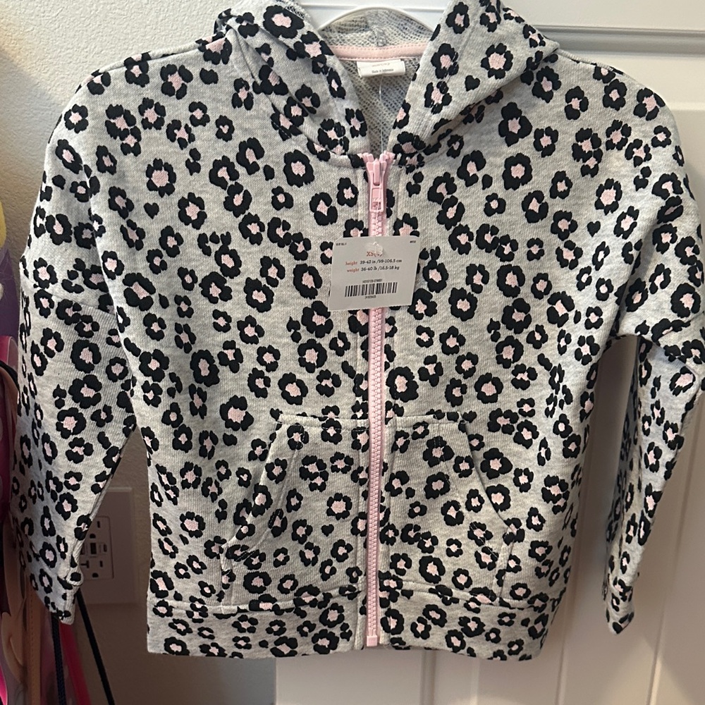 Gymboree Gray Hoodie with Pink and Black Leopard Print